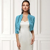 economico impacchi per gli invitati al matrimonio-Wrap Bolero da Donna Scialle della Madre Cappotti  Giacche di Base Elegante a Manica 3/4 Wrap in Chiffon per Ospiti ai Matrimoni con Colore Puro per Festa Serale in Primavera e Estate per fare colpo