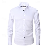 baratos camisas masculinas não de ferro-Homens Camisa Social Saia Camisa não de ferro Camisas de smoking Tecido Formal Casamento Preto Branco Rosa Vinho Manga Longa Lapela Primavera &amp; Outono Todas as Estações Roupa