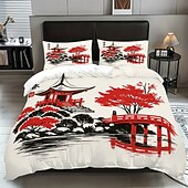 baratos Conjuntos de capa de edredão-Conjunto de capa de edredom de 3 peças com pintura a tinta estilo chinês para cama queen size, capa de edredom macia com 2 fronhas – hotel &amp;roupa de cama para quarto de hóspedes, aconchegante