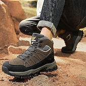 voordelige Winter- en sneeuwlaarzen-beige en zwarte waterdichte wandelschoenen voor heren met antislipzool en warme voering, outdoor trekkingschoenen voor winterkamperen en bergavonturen