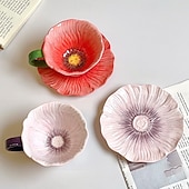 ieftine Pahare-ceașcă de cafea din ceramică cu motive florale &amp;farfurie, design creativ cu petale vintage franceze, pictate manual, sub glazură, set de ceai de după-amiază, cadou elegant pentru prieteni &amp;familie