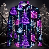 olcso Ingek-Karácsony Hosszú ujjak Gombos ing Karácsonyfák hópelyhek Grafikus Újdonságok Vicces mert Férfi Felnőttek 3D nyomtatás mert Karácsony Farsang Újév Parti