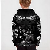 billige Gutts 3D-visjon og geometri-Barn Gutt Halloween Hattetrøje Langermet 3D-utskrift Hodeskaller Lomme Svart Grå Fuksia Barn Topper Høst Aktiv utendørs Halloween Normal 4-12 år