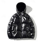 abordables Manteaux &amp; vestes-Homme Manteau d'Hiver Doudoune Veste Matelassée Avec Poches Polyester Vacances Tenue quotidienne Date Régulier Mode Occasionnel Confortable Chaleur Thermique Hiver Couleur Unie / Unie Argent Noir