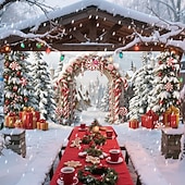 abordables Housses de porte de garage de Noël-Couverture de porte de garage de Noël, arche d&#039;arbre de Noël, neige et boîtes-cadeaux, grande toile de fond suspendue, bannière murale de vacances extérieure, décoration de fête à domicile, décor