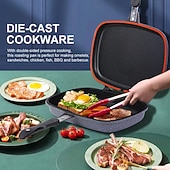 זול סט מטבח-1 יחידות ציפוי טפלון דו-צדדי נון-סטיק &amp;תבנית אפייה - כלי בישול יצוקים עם בישול בלחץ דו-צדדי לחביתות, כריכים, עוף, ברביקיו &amp;עיצוב אלומיניום עמיד יותר למטבחים ביתיים &amp;קמפינג בחוץ,