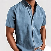  Homens Camisa Social Camisa casual camisa de botão Preto Branco Rosa Vermelho Azul Marinha Manga Curta Tecido Lapela Casual Diário Bolso frontal Roupa Elegante Moda Casual