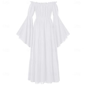 abordables Vestidos-Retro Antiguo Medieval Renacimiento Vestidos Vikingo élfico Color sólido Disfraz Mujer Celta Fantasía Real Víspera de Todos los Santos Carnaval Mascarada LARP Adulto Vestido
