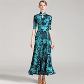 Stílusos, állatmintás, kulcslyuk alakú nyakkivágással és bő szoknyával ellátott társastáncruha táncgyakorláshoz és előadásokhoz olcso Standard táncterem-Stílusos, állatmintás, kulcslyuk alakú nyakkivágással és bő szoknyával ellátott társastáncruha táncgyakorláshoz és előadásokhoz