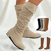 levne Slouch Boots-dámské ploché boty ke kolenům, boty z umělého semiše ve více barvách na podzimní a zimní nošení