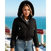 voordelige Fleece &amp; 3-in-1 Jassen-Dames Effen Bontjas met capuchon Winter Crop Coat Fleece jas Winter Met zakken Lange mouw Sportkleding Winddicht Warm Wandelen Hardlopen Reizen Vakantie Zwart Wit Bruin Sportkleding Sportkleding