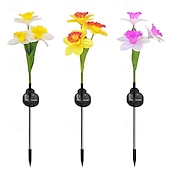 cheap Ground Lights-Solar Lights, 3-Head-Daffodil Flower Solar Lights, Landscape Lights, LED Outdoor Solar Powered Garden Lights, Waterproof Flower Lights, Landscape Stake Light for Yard, Pathway, Patio Decor