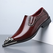 billige Loafers-Brune slip-on pensko i kunstskinn med metalltåhette til herre, elegante fest- og forretningssko