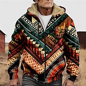 economico Schema Geometrico-Per uomo Grafico Stile Boho Felpa con Cappuccio Giacca di pelle Moda Etnico Casual Manica Lunga Con Cappuccio All'aperto Sport all'Aperto Uscire Marrone chiaro Arancione scuro Giallo Blu Arancione