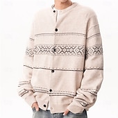 preiswerte Herren Strickjacke-Herren Weihnachtspullover Strickjacke Kurzer Pullover Strickpullover Gerippt Stricken Normale Oberteile Button-Down Geometrisch Rundhalsausschnitt Mode Klassisch Urlaub Alltagskleidung Bekleidung