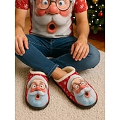 preiswerte Hausschuhe und Flip-Flops für Herren-Herren-Fleece-Hausschuhe mit Weihnachtsmann-Aufdruck, lustige Hausschuhe mit Weihnachts-Cartoon, warme Plüsch-Hausschuhe, perfekt für den Winterurlaub und zum Verschenken