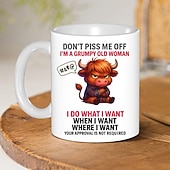 Недорогие Кружки и чашки-Забавная подарочная кружка, кофейная кружка с изображением горной коровы, не злите меня, мультяшное животное, керамическая чашка объемом 11 унций, подарок на день рождения сварливой старушке с