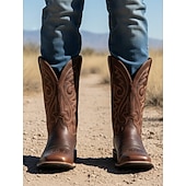 ανδρικές καφέ κεντημένες μπότες καουμπόη από ψεύτικο δέρμα - κλασικό ανθεκτικό στυλ ροντέο με τετράγωνα δάχτυλα για ράντσο και ρούχα για εξωτερικούς χώρους Χαμηλού Κόστους Καουμπόη και δυτικές μπότες-ανδρικές καφέ κεντημένες μπότες καουμπόη από ψεύτικο δέρμα - κλασικό ανθεκτικό στυλ ροντέο με τετράγωνα δάχτυλα για ράντσο και ρούχα για εξωτερικούς χώρους