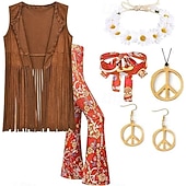 cheap Outfits-Set Retro Vintage 1970s Outfits Vest Bell Bottom Pants with Accessories Hippie Fancy Dress Women's Halloween Carnival Casual Daily Music Festival Adults' Cravat Top Pants
