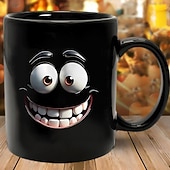 abordables Mugs et tasses-Tasse à café noire amusante avec un grand visage de dessin animé souriant, tasse à thé en céramique de 12 oz, cadeau pour le bureau, la maison, les amis, nouveauté, cadeau d'anniversaire ou de