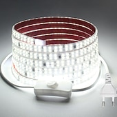 お買い得  プラグストリップライト-LED防水IP65ライトストリップ、16.4～328フィート、強力な粘着剤付きLEDライトストリップ、単列120LED、二列240LED、オン/オフスイッチ付きプラグワイヤー、屋内寝室キャビネット下装飾用