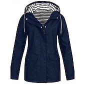 preiswerte Freizeitjacken-Damen Kapuzenjacke Wasserdicht Bequem Tasche Knöpfe Lässig Einfach Urlaub Straße Lässig Alltagskleidung Einreihig Regulär Mit Kapuze Normale Passform Langarm Oberbekleidung Gelb Rote Marineblau