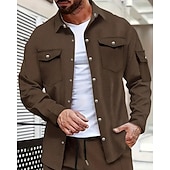 preiswerte Herrenhemd zum Knöpfen-Herren Hemd Sommerhemd Freizeithemd Knopfhemd Schwarz Weiß Gelb Rosa Wein Langarm Einfach Revers Urlaub Hawaiianisch Tasche Bekleidung Polyester Mode Lässig Bequem