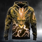 abordables Imprimé animalier-Homme Dragon Impression 3D Sweat à capuche Sweatshirt 3D Fantaisie manche longue Col ras du cou Cadeau Club Vêtements de rue Jaune Rouge Bleu Vert Cordon de serrage Automne Hiver Designer S M L XL