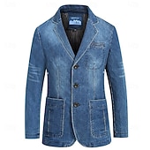 cheap Men&#039;s Classic Blazers-Men&#039;s Blazer Denim Jacket Jean Jacket Sport Jacket Sport Coat Going out Button Down Collar Casual Daily Jacket Outerwear Solid Color Light Blue Navy Blue / Cotton / Cotton