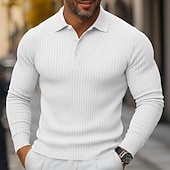 olcso Férfi Klasszikus Polo-3 db-os férfi bordás kötésű felső golf pólóing többes csomag utcai lezser hajtókás hosszú ujjú alapvető modern egyszínű gombos tavasz ősz minden évszak karcsúsított bordás kötésű felső