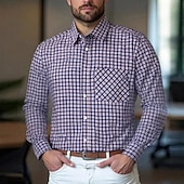 cheap Men's Dress Shirts-Men's Shirt Dress Shirt Button Up Shirt Plaid Wedding Daily Blue Sky Blue Dark Blue Long Sleeve Turndown Spring Fall Clothing Apparel Front Pocket