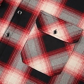 Недорогие фланелевые рубашки-Муж. Shacket Куртка-рубашка Зимняя куртка В клетку Отпуск На каждый день Красный Небесно-голубой Темно-зеленый Оранжевый Длинный рукав Капюшон Осень Зима Одежда Передний карман