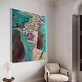 Картина с дайвингом, дайвинг, настенное искусство, плывущая девушка, картина с зеленым абстрактным искусством, дайвинг в океане, чувственная женщина, плавающая, настенное искусство на холсте, ручная работа Недорогие Картины с людьми-Картина с дайвингом, дайвинг, настенное искусство, плывущая девушка, картина с зеленым абстрактным искусством, дайвинг в океане, чувственная женщина, плавающая, настенное искусство на холсте, ручная работа