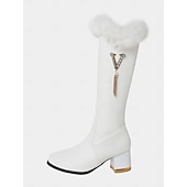  Γυναικείες μαύρες μπότες μέχρι το γόνατο με διακοσμητικά από ψεύτικη γούνα και μαργαριτάρι, ζεστές χειμωνιάτικες μπότες μόδας για τα Χριστούγεννα &ρούχα για κρύο καιρό