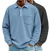 billige Klassisk poloskjorte for menn-2 stk. herre kordfløyelsskjorte poloskjorter fritid sport jakkeslag langermet mote basis fargeblokk 2-delt flerpakning høst vår &amp;høst alle årstider vanlig passform