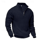 abordables Sweat-shirts basiques-Homme Sweat-shirt Sweat-shirt quart de fermeture éclair Gris Clair Demi-zip Uni Jacquard Quotidien Sport &amp; Loisir Fête Polyester Streetwear Basique Occasionnel Printemps Automne Vêtement Tenue Pulls