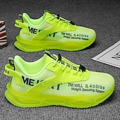 abordables Chaussures de Course pour Hommes-Baskets jaunes de style urbain pour hommes avec semelle à coussin d'air et tige en mesh, chaussures de sport légères et tendance pour la course, la salle de sport et les vêtements décontractés