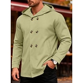 cheap Casual Jackets-Men's Trench Coat Hoodied Jacket Formal Home Windbreaker Pocket Spring Fall Solid Color Active Vintage Shirt Collar Regular Black Red Blue Green Khaki Jacket