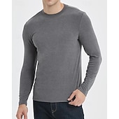 baratos Tops-Men's Baselayer Thermal Shirts Long Sleeve Crew Neck Top Outdoor Thermal Warm Winter Autumn / Fall Polyester Black Khaki Beige Gym Workout Traveling