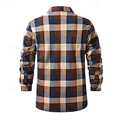 abordables camisas de franela-Hombre Camisa Camisa casual Camisa de franela Camisa de lana Abotonar la camisa Rojo Color Caquí Gris Manga Larga Plaid Diseño Vacaciones Festivos Bolsillo Ropa Poliéster Moda Mantiene abrigado