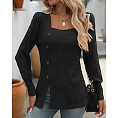 cheap Hoodie &amp; Sweatshirt-Women's Solid Colored Pullover Sweatshirt Casual Tops Fall / Winter Buttons Long Sleeve Athleisure Outdoor Holiday Black Army Green Blue Sportswear Activewear