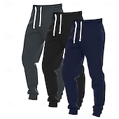 お買い得  ジョガーズ-男性用 スウェットパンツ ジョガー ズボン カジュアルパンツ ドローストリング 伸縮袖口 マルチパック 平織り 履き心地よい ウォーム 全長 アウトドア カジュアル 日常 クラシック ベーシック ブラック+ネイビーブルー+ライトグレー ブラック＋ライトグレー＋ダークグレー