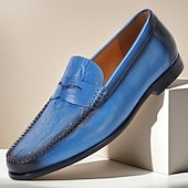 preiswerte Loafer aus hochwertigem Leder-Herren-Slipper aus blauem Echtleder mit glatter Oberfläche – elegantes Schuhwerk fürs Büro und legere Anlässe