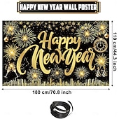 cheap New Year-New Years Eve Party Black and Gold Decorations Sequin Backdrop – Glitter Black Gold Fabric Banner for 2026 Happy New Year Party, Photo Booth &amp; Holiday Celebration Decor