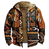 economico Schema Geometrico-Per uomo Grafico Stile Boho Felpa con Cappuccio Giacca di pelle Moda Etnico Casual Manica Lunga Con Cappuccio All'aperto Sport all'Aperto Uscire Marrone chiaro Arancione scuro Giallo Blu Arancione