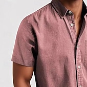  Homens Camisa Social Camisa casual camisa de botão Preto Branco Rosa Vermelho Azul Marinha Manga Curta Tecido Lapela Casual Diário Bolso frontal Roupa Elegante Moda Casual
