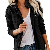 ieftine Blazere și costume-Pentru femei Palton de iarnă Jachetă Sacou Comfortabil Fermoar Buzunar Casual Simplu Vacanță Casual Purtare Zilnică Ieșire Regulat Guler de stand Fit regulat Manșon Lung Îmbrăcăminte exterioară Negru