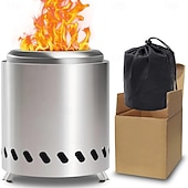 cheap Camping Equipment-Tabletop Fire Pit Smokeless Portable Bonfire 304 Stainless Wood Burning with Grill and Removable Ash Pan, Ideal for Camping and Part