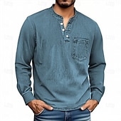 preiswerte Lässiges Henley-T-Shirt-Herren Henley Hemd T-Shirt Langarmshirt Langarm Henley Herbst Winter Retro Mode Designer Nostalgisch Mode Jahrgang Urlaub Straße Ausgehen Schwarz Rosa Marineblau Top T-Shirt für Herren