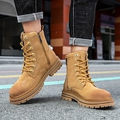 economico Stivali da lavoro-Per uomo Stivali Stivali da Lavoro Camminata Vintage Quotidiano PU Aumento Altezza Confortevole Stivali a Metà Polpaccio Allacciatura Tessuto almond Nero Giallo Autunno Inverno